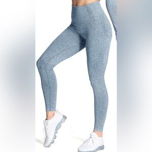 High-waisted, squat-proof leggings. Heather blue. Size medium.